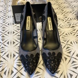 Karl Lagerfeld Black Mesh/Lace Heels